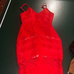 Missguided Midi Lace dress in red